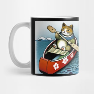 Ukiyo-e cat in canoe Mug